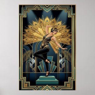 Elegante Art Deco Ahornbaum-Silhouette Gold Poster