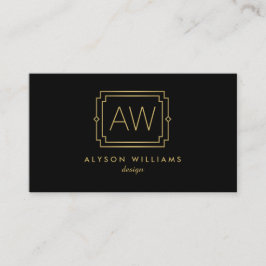 Elegante Art Deco Beruflich Monogram Black/Gold Visitenkarte