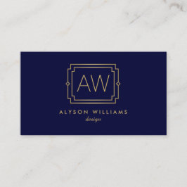 Elegante Art Deco Beruflich Monogram Navy/Gold Visitenkarte