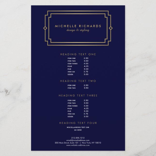 Elegante Art Deco Beruflich Navy/Gold Flyer (Vorne)