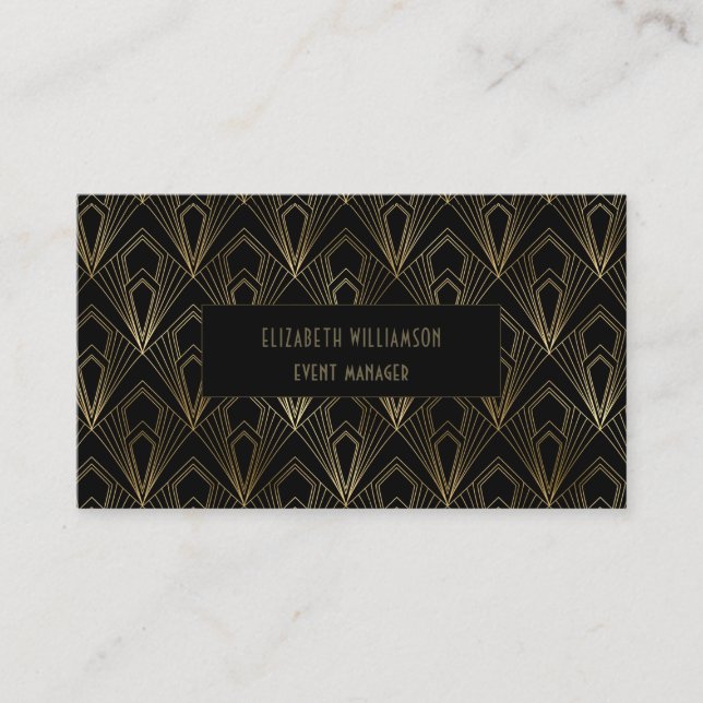 Elegante Art Deco Beruflich | Schwarz und Gold Visitenkarte (Vorderseite)