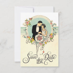 Elegante Art Deco Braut & Bräutigam 1920er Save-th Save The Date