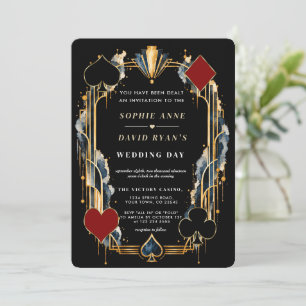 Elegante Art Deco-Casino-Nacht-Gold-QR-Code-Hochze Einladung