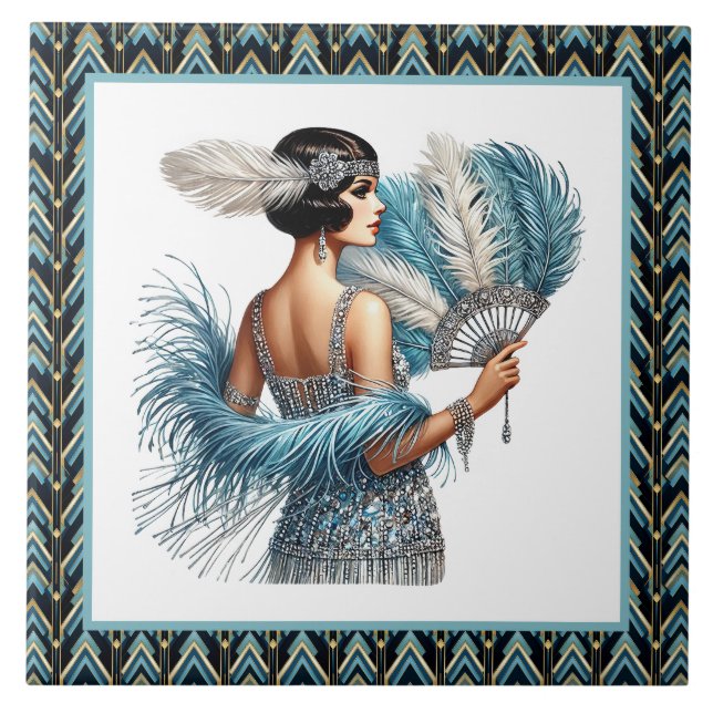 Elegante Art Deco Dame Fliese (Vorderseite)