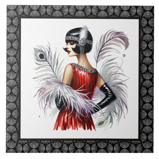 Elegante Art Deco Dame Fliese (Vorderseite)