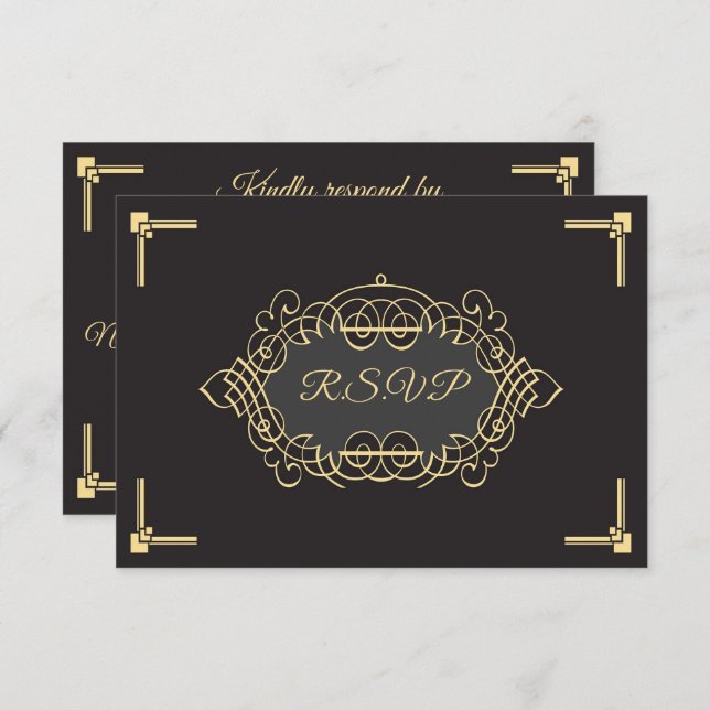 Elegante Art Deco Empfang RSVP Karte (Vorne/Hinten)