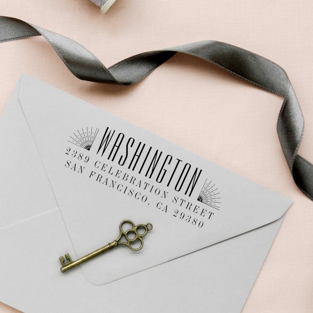 Elegante Art Deco Familienname und Rücksendeadress Permastempel (Von Creator hochgeladen)