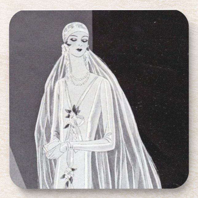 Elegante Art Deco Flapper-Braut-Illustration  Getränkeuntersetzer (Vorderseite)