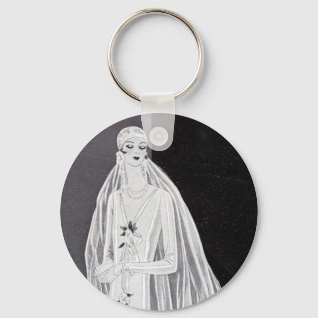 Elegante Art Deco Flapper-Braut-Illustration  Schlüsselanhänger (Vorderseite)