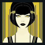 Elegante Art Deco Flapper Poster<br><div class="desc">Eleganter Vintager Art Deco Flapper der 20er Jahre. Schwarz und Gelb. Schönes Gesicht mit Bob im Stil der 20er Jahre, Randbereich, Knäuel. In anderen Größen erhältlich. Wählen Sie Ihre bevorzugte Größe aus dem Dropdown-Menü.</div>