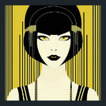 Elegante Art Deco Flapper Poster<br><div class="desc">Eleganter Vintager Art Deco Flapper der 20er Jahre. Schwarz und Gelb. Schönes Gesicht mit Bob im Stil der 20er Jahre,  Randbereich,  Knäuel. In anderen Größen erhältlich. Wählen Sie Ihre bevorzugte Größe aus dem Dropdown-Menü.</div>