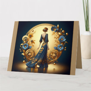 Elegante Art Deco-Frau in Gold und Blau Karte