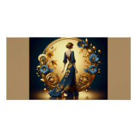 Elegante Art Deco-Frau in Gold und Blau