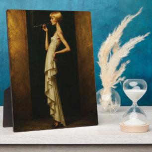Elegante Art Deco-Frau Vintage-Glamour-Porträt Fotoplatte
