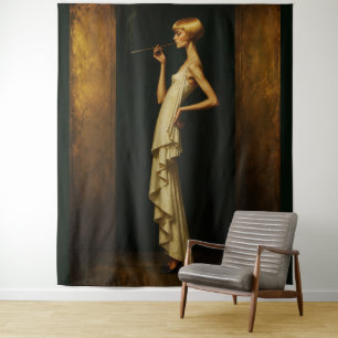 Elegante Art Deco Frau Vintage Glamour-Porträt Wandteppich