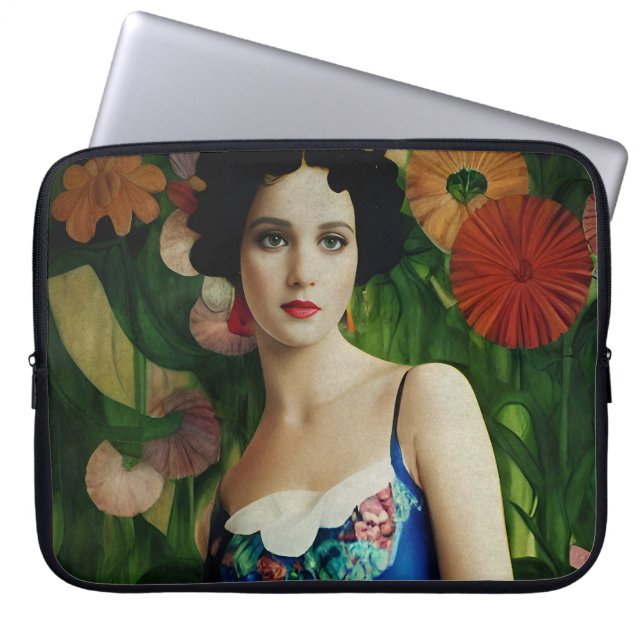 Elegante Art Deco Frauen mit großer Blume Kunst, D Laptopschutzhülle (Vorderseite)