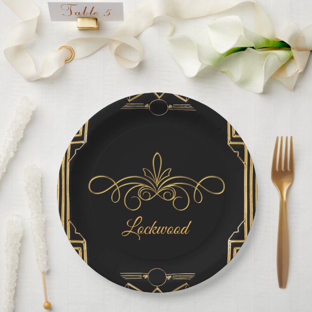Elegante Art Deco Gatsby Hochzeitspapier-Teller Pappteller (Hochzeit)