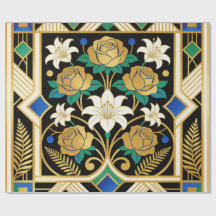 Elegante Art Deco Goldene Rosen & Lilien