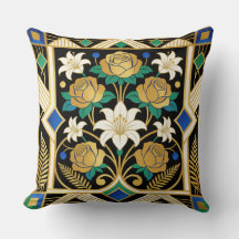 Elegante Art Deco Goldene Rosen & Lilien Schwarz