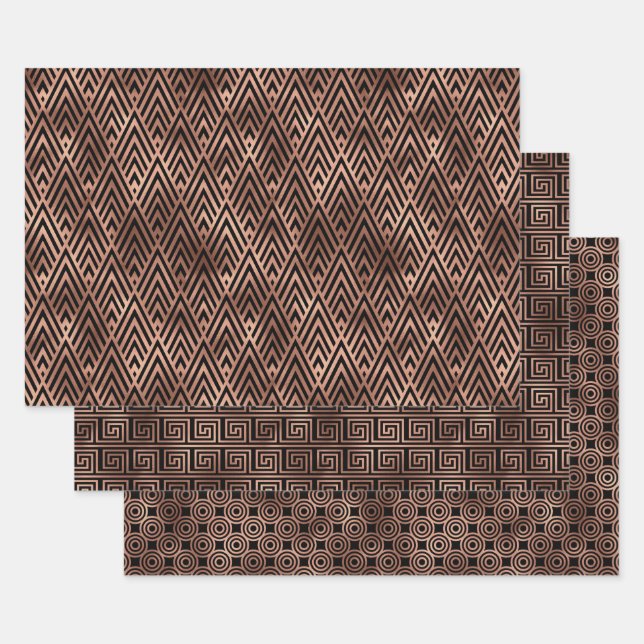 Elegante Art Deco Goldmuster Geschenkpapier Set (Set)
