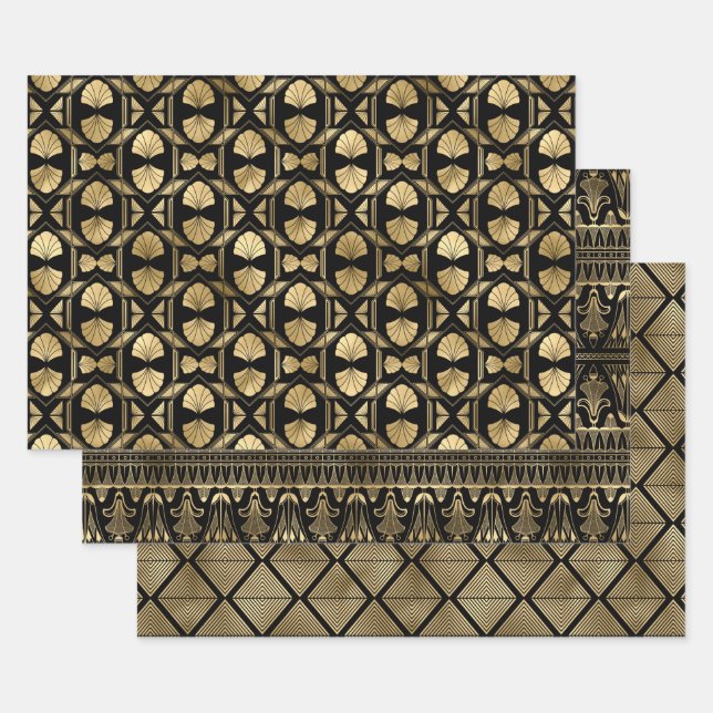 Elegante Art Deco Goldmuster Geschenkpapier Set (Set)