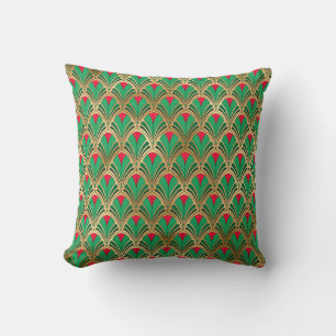 Elegante Art Deco Green Gold Luxus Vintag Kissen