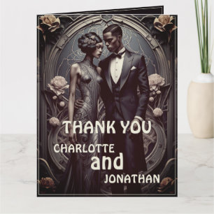 Elegante Art Deco Hochzeit - Danke Karte