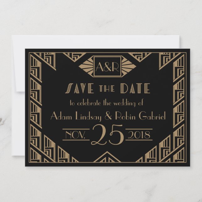Elegante Art Deco Hochzeit speichern Save The Date (Vorderseite)
