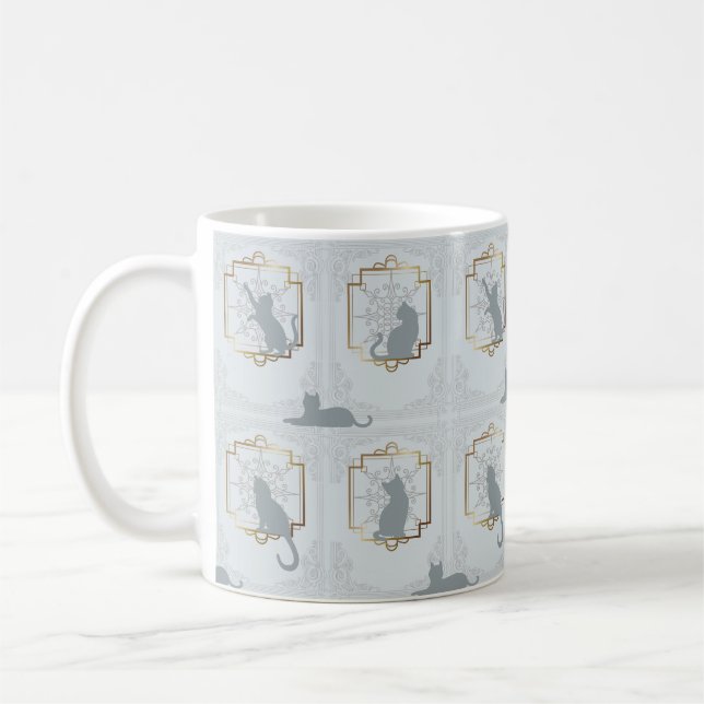 Elegante Art Deco Katzen - Hellgrau Kaffeetasse (Links)