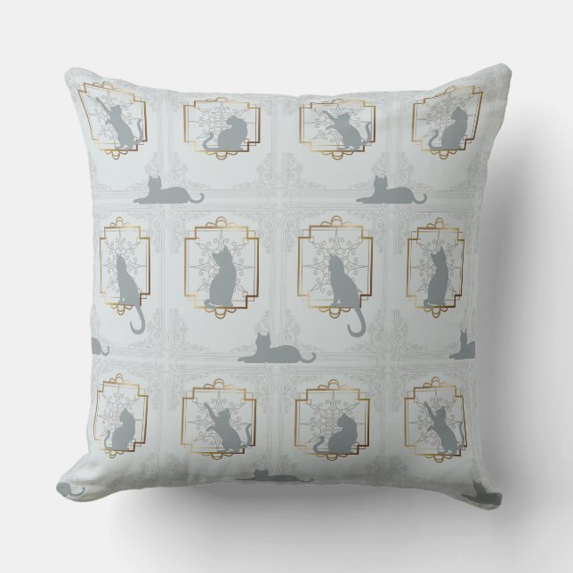 Elegante Art Deco Katzen - Hellgrau Kissen (Vorderseite)