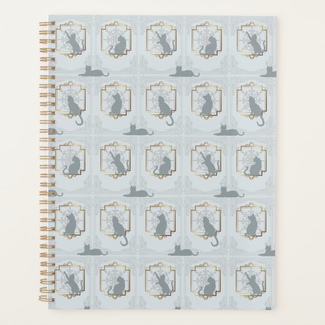 Elegante Art Deco Katzen - Hellgrau Planer (Vorderseite)