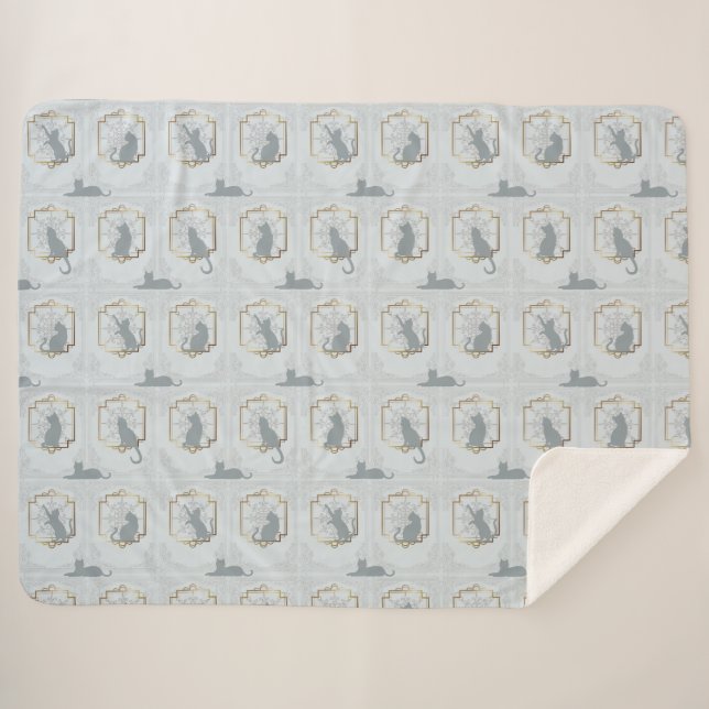 Elegante Art Deco Katzen - Hellgrau Sherpadecke (Vorderseite (Horizontal))