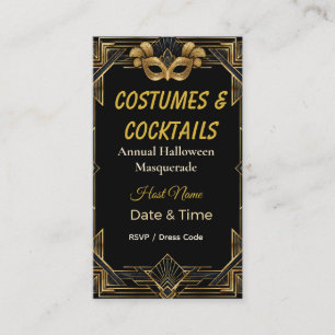 Elegante Art Deco Kostüme und Cocktails Maskenball Begleitkarte