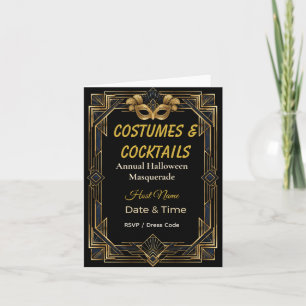 Elegante Art Deco Kostüme und Cocktails Maskenball Einladung