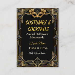 Elegante Art Deco Kostüme und Cocktails Maskerade Begleitkarte