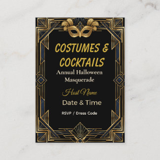 Elegante Art Deco Kostüme und Cocktails Maskerade Begleitkarte
