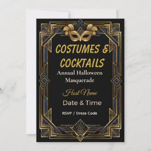Elegante Art Deco Kostüme und Cocktails Maskerade Einladung