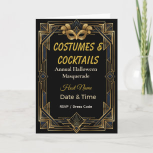 Elegante Art Deco Kostüme und Cocktails Maskerade Einladung