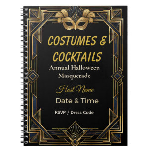 Elegante Art Deco Kostüme und Cocktails Maskerade Notizblock