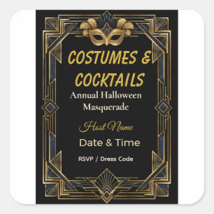Elegante Art Deco Kostüme und Cocktails Maskerade Quadratischer Aufkleber