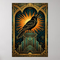 Elegante Art Deco-Krähen-Silhouette Gold & Schwarz