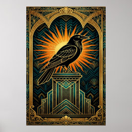 Elegante Art Deco-Krähen-Silhouette Gold & Schwarz Poster