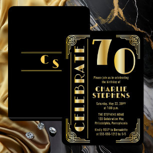 Elegante Art Deco Luxus 70. Geburtstagsfeier Folieneinladung