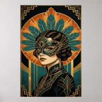 Elegante Art Deco Maskenball Frau Gold Türkis Post