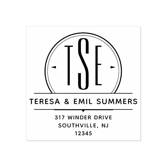 Elegante Art Deco Monogram Circle Rücksendeadresse Gummistempel (Prägung)