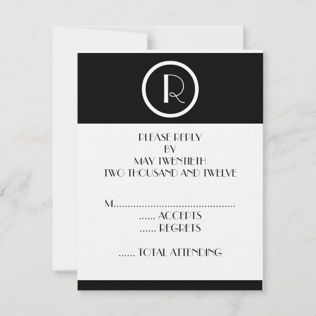 Elegante Art Deco Monogram R Wedding Reply Cards RSVP Karte (Vorderseite)