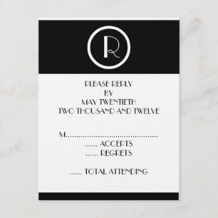 Elegante Art Deco Monogramm R Hochzeitsantwortkart RSVP Karte