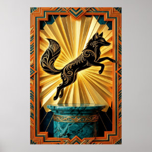 Elegante Art Deco Panther Silhouette Schwarz Gold Poster