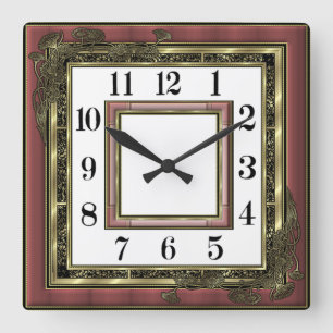 Elegante Art Deco Pink Quadratische Wanduhr
