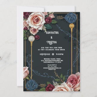 Elegante Art Deco Rosen Hochzeit im Vintage-Stil Einladung